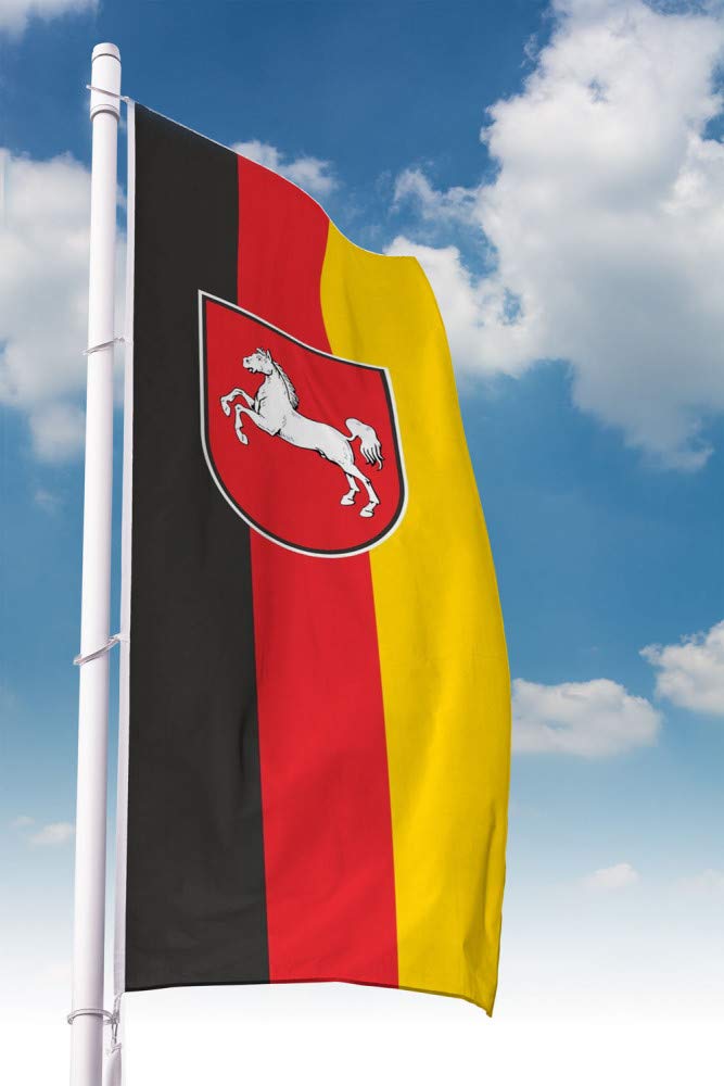 Niedersachsen Flagge 80 x 200 cm – für Fahnenmast, Niedersachsen Fahne mit Wappen, aus reissfestem P