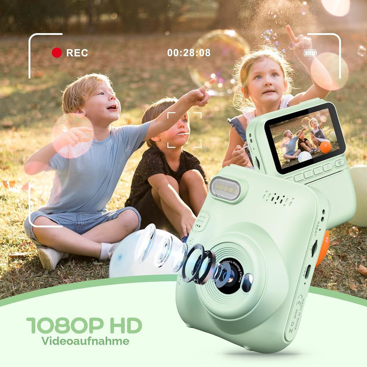 Sofortbildkamera Kinder,14MP 3.0 Zoll Bildschirm Kinderkamera Sofortbildkamera mit 32G Karte,Druckpa