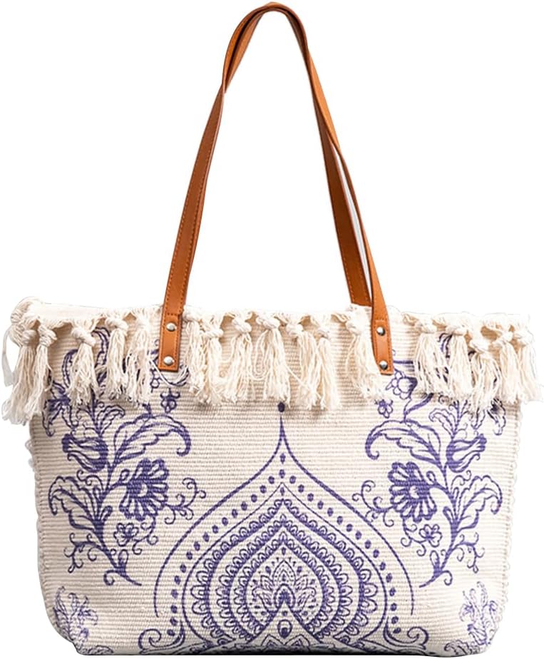CORIOS Damen Canvas Handtasche Ethnischer Stil Schultertasche Böhmische Tote Beutel Sommer Strand Ta