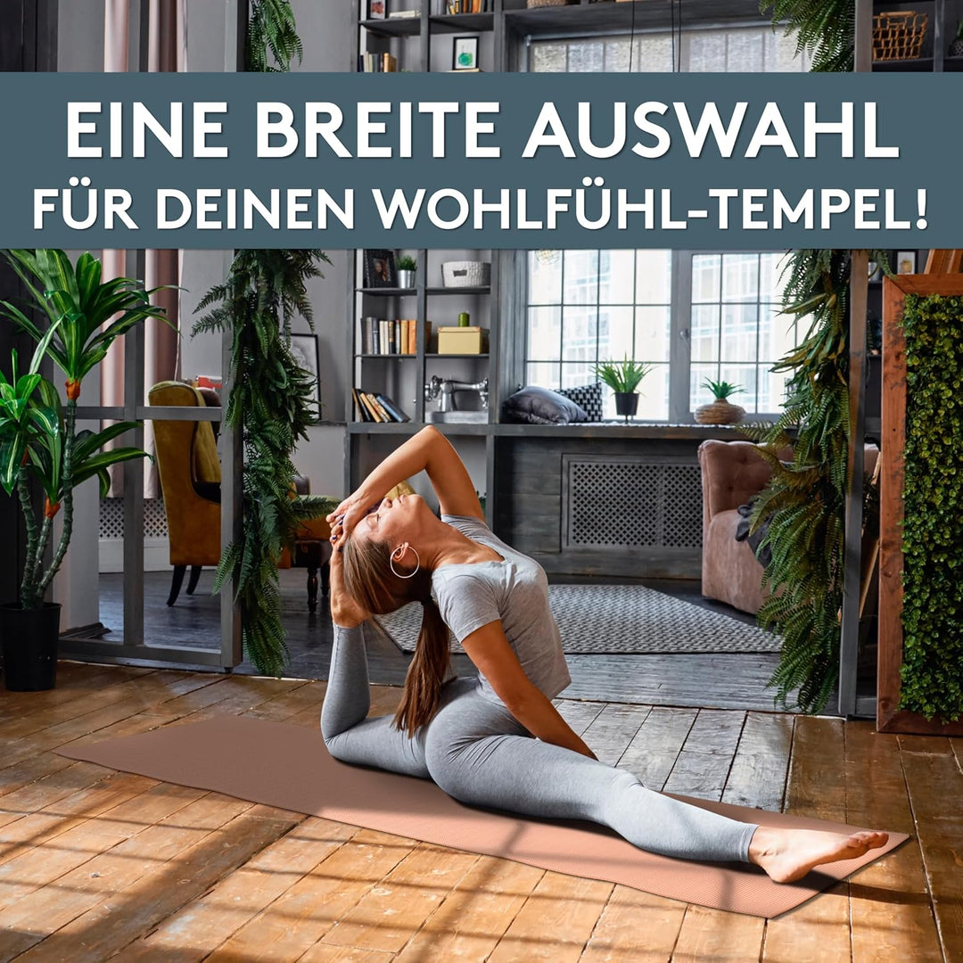 LILENO SPORTS Yoga Matte (180x60cm) inkl. Tragegurt - Sport und Yogamatte extra rutschfest in 4 mm D