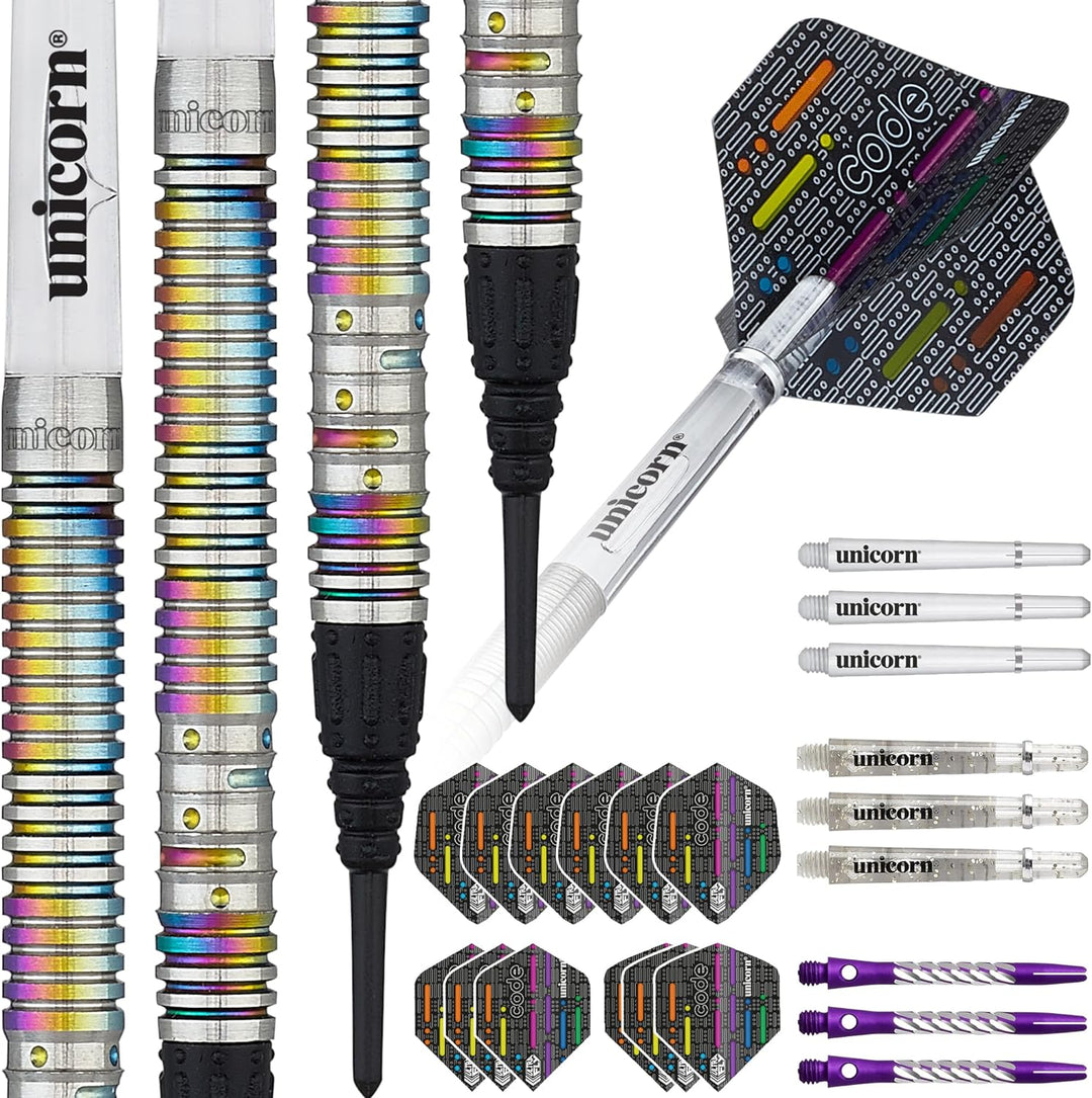 Unicorn Dartpfeile mit weicher Spitze – DNA Professional Spieler Name Morsecode Design – 80% oder 90