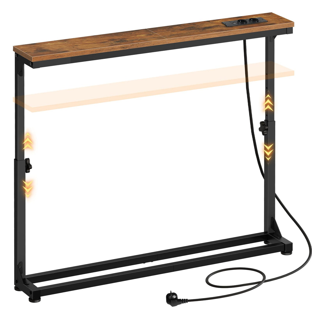 HOOBRO Schmaler Konsolentisch (15 cm breit), höhenverstellbar (63,5-83,5 cm), Sofatisch mit Ladestat