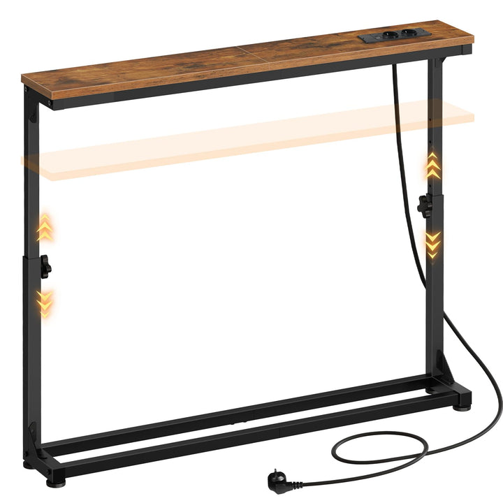 HOOBRO Schmaler Konsolentisch (15 cm breit), höhenverstellbar (63,5-83,5 cm), Sofatisch mit Ladestat