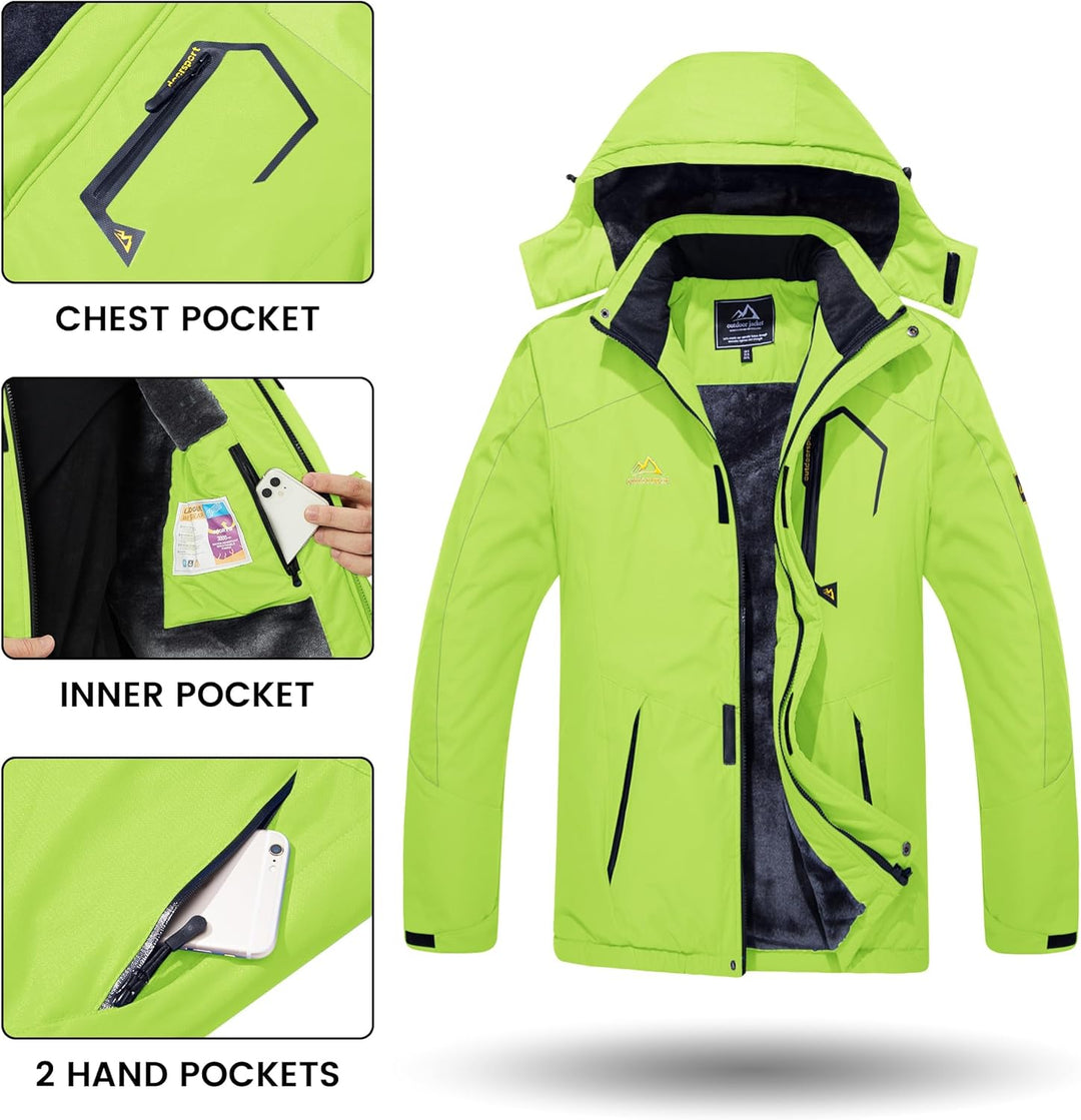 TACVASEN Herren Winter Wasserdichte Winddichte Winterjacke Warme Fleece-Futter Ski Regenmantel mit K