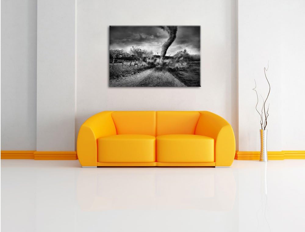 Monocrome, Tornado, Format: 100x70 auf Leinwand, XXL riesige Bilder fertig gerahmt mit Keilrahmen, K