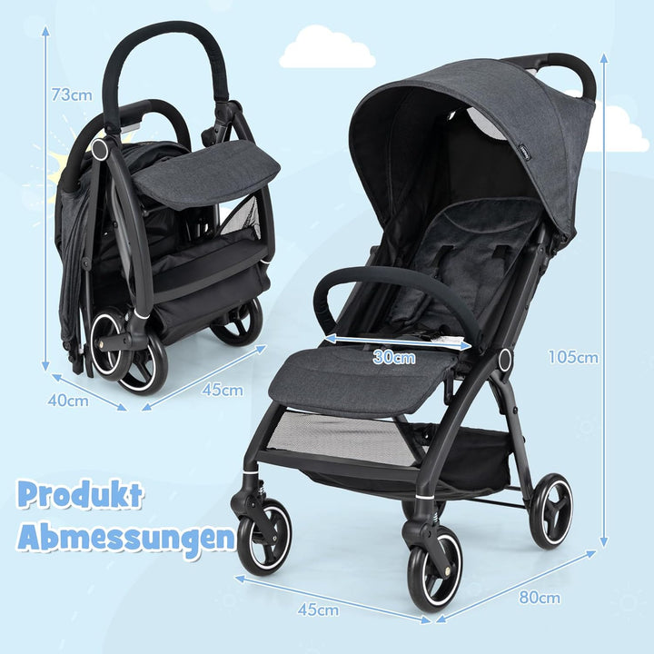 DREAMADE Kinderwagen, Buggy faltbar & tragbar mit verstellbarer Rückenlehne, Reisebuggy mit EVA-Räde