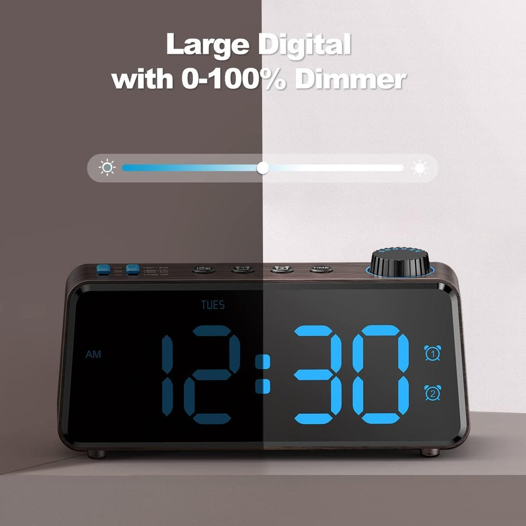 ANJANK Digitaler Radiowecker - 0-100% Dimmbares,Doppelwecker mit Wochentags/Wochenend, USB-Ladegerät