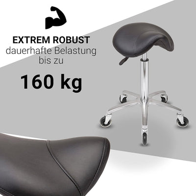 Staboos Rollhocker bis 160 kg - Sattelsitz mit Gel Polster - Praxishocker (Premium Rollen) Drehhocke
