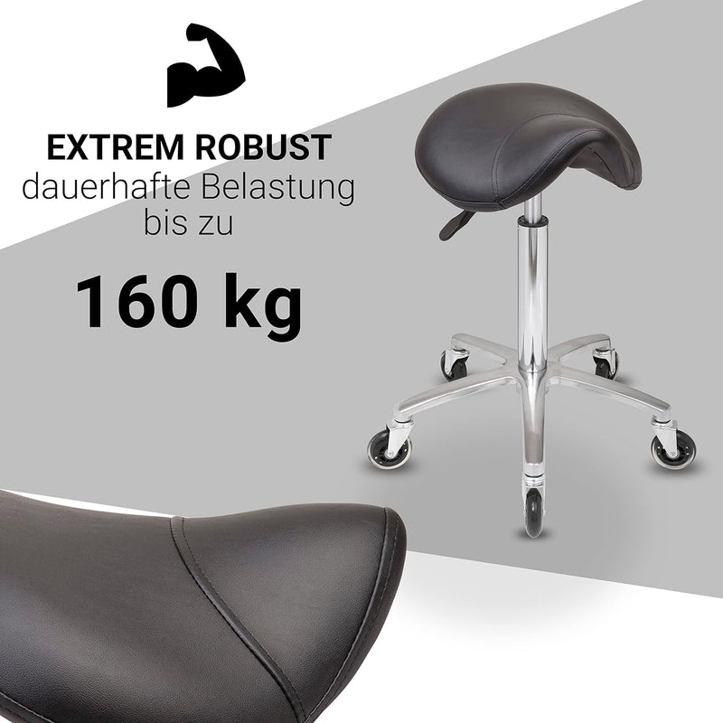 Staboos Rollhocker bis 160 kg - Sattelsitz mit Gel Polster - Praxishocker (Premium Rollen) Drehhocke