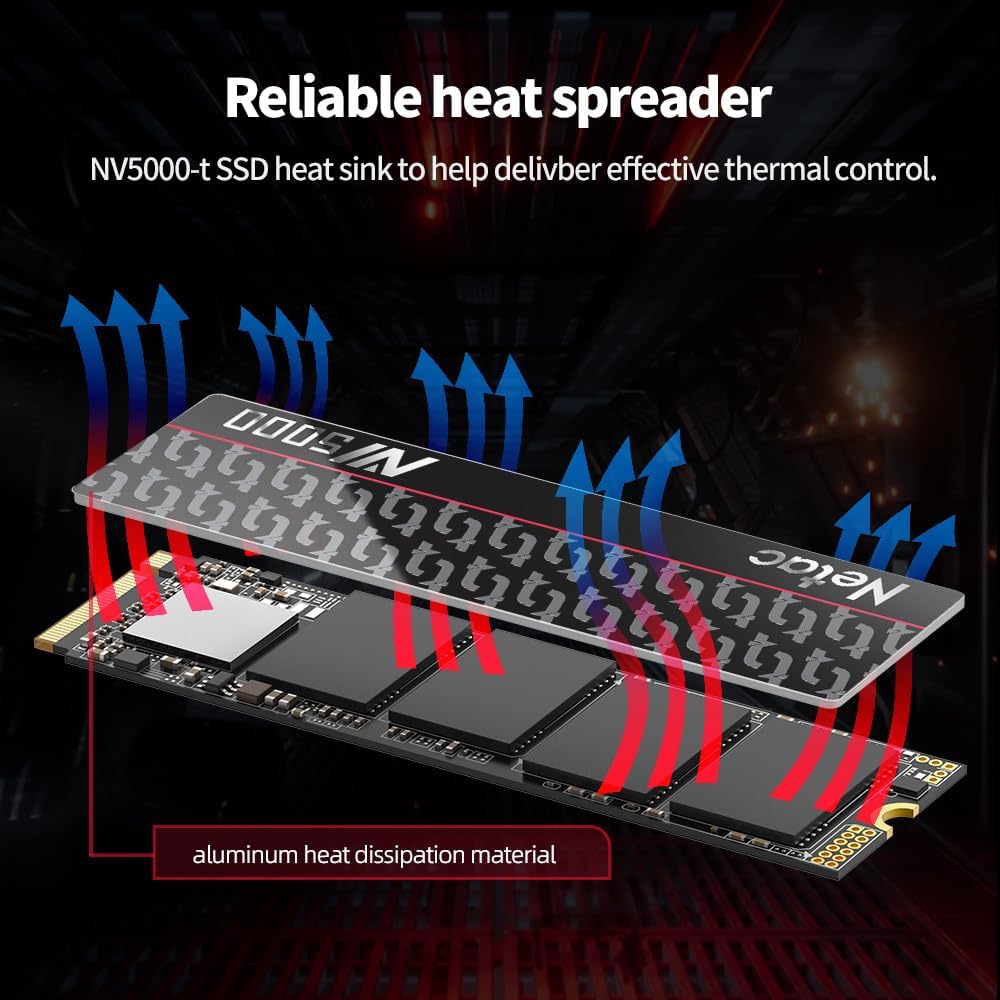 Netac NV5000-t 1TB NVMe 1.4 Interne SSD M.2 PCIe 4.0 Geschwindigkeit bis zu 4800MB/s, für PC, PS5, t