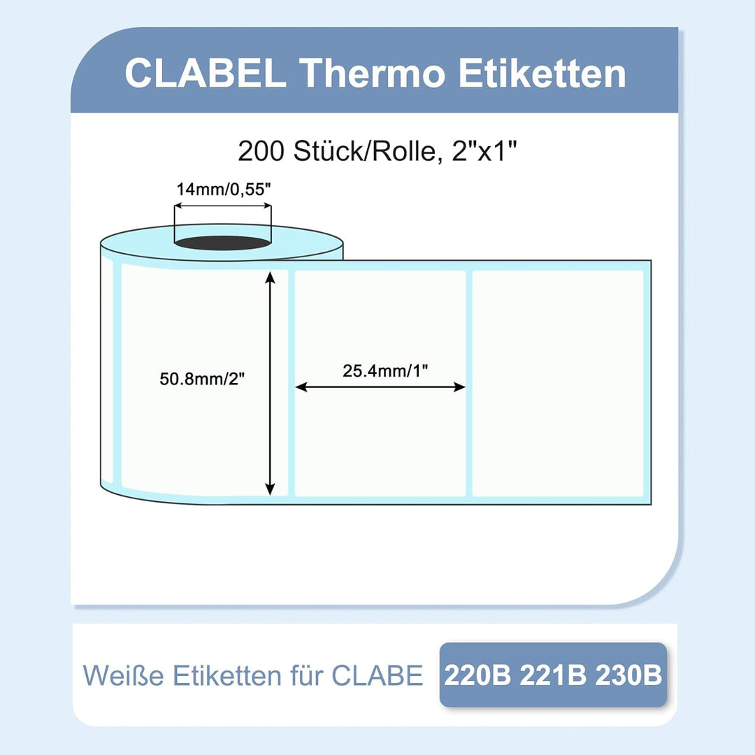 CLABEL 6 Rollen 2"*1" Weisse Etikettenband für 221B 220B 230B 320B Etikettendrucker Selbstklebend Th