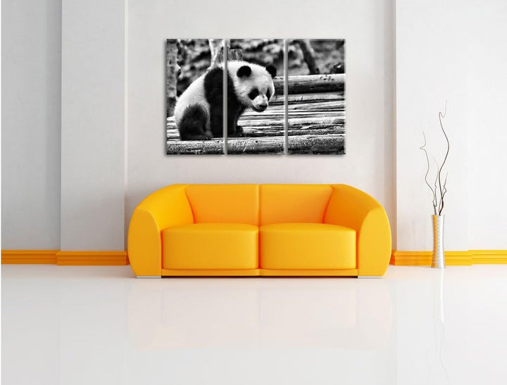 Pixxprint Panda auf Holzstämmen als Leinwandbild/Grösse: 3 Teilig (120x80 cm) cm/Wandbild/Kunstdruck