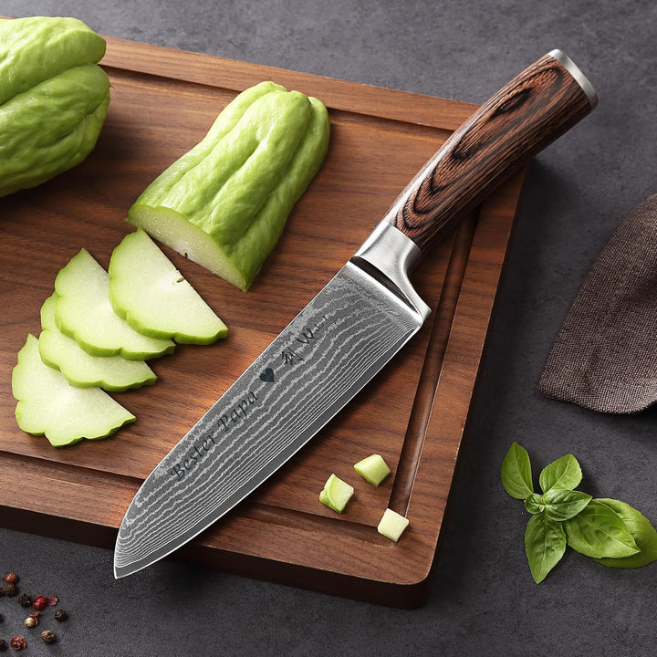 Wakoli Edib 2er Damastmesser Set mit Gravur – Personalisiertes Messer-Set, grosses & kleines Santoku