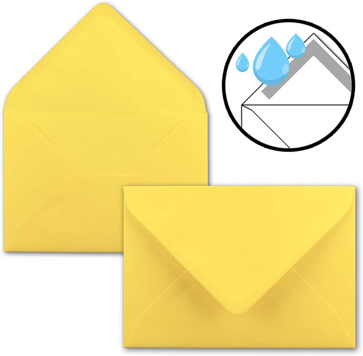400x Faltkarten SET DIN A6/C6 mit Brief-Umschlägen in Zitronengelb - inklusive Einleger - 14,8 x 10,