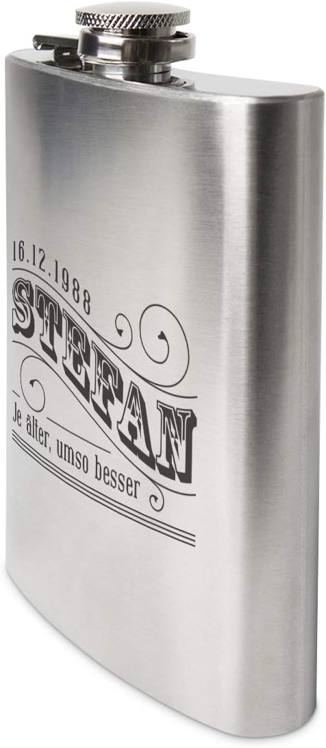 Flachmann Edelstahl 237 ml 8 oz individuelle Gravur Geschenk - Je älter, umso besser, Je Älter, Umso