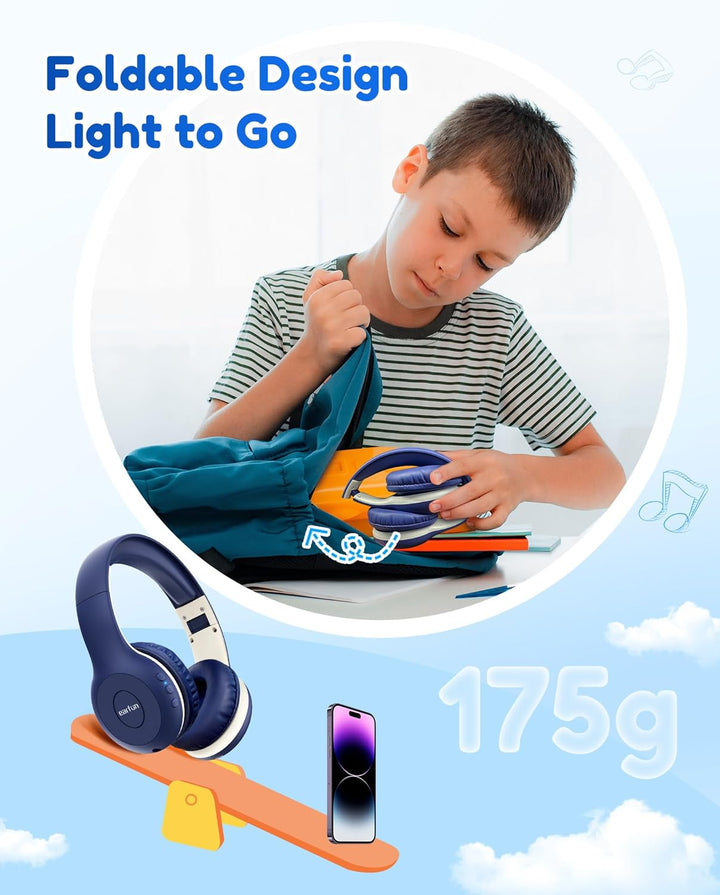 EarFun Bluetooth Kopfhörer Kinder, 85/94dB Lautstärkeregelung, HiFi Sound, HD-Mikrofon, 40 Std Akku,