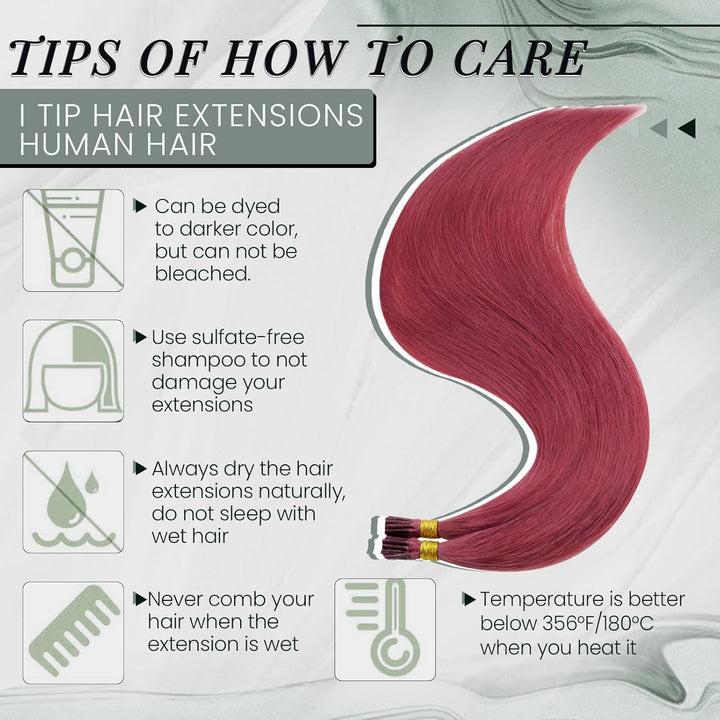 RUNATURE Bonding Extensions Echthaar Burgundy I Tip Echthaar Extensions Burgundy Bonding Keratin Haa