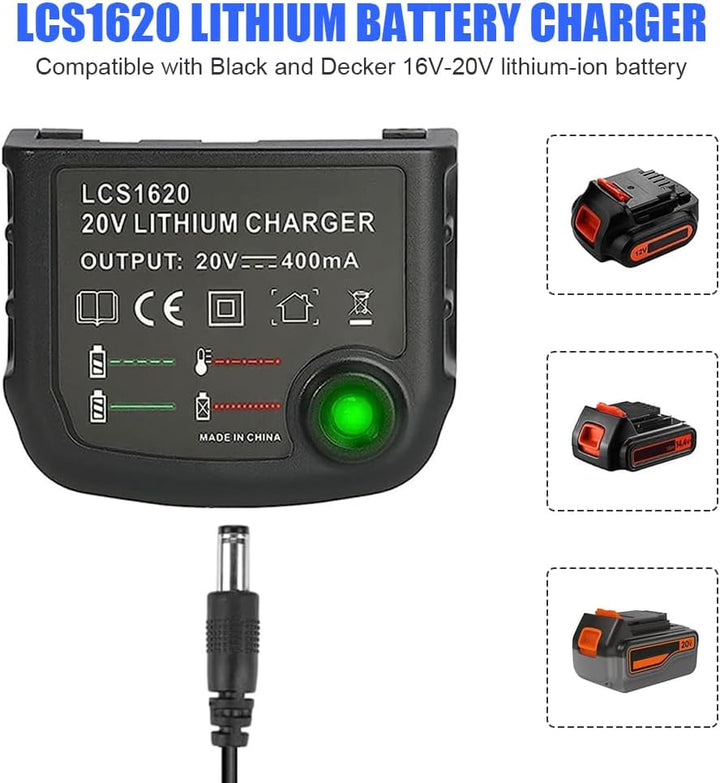 18V/20V Ladegerät Kompatibel mit Black & Decker, XPJBKC Lithium-Akku Ladegerät für Black und Decker
