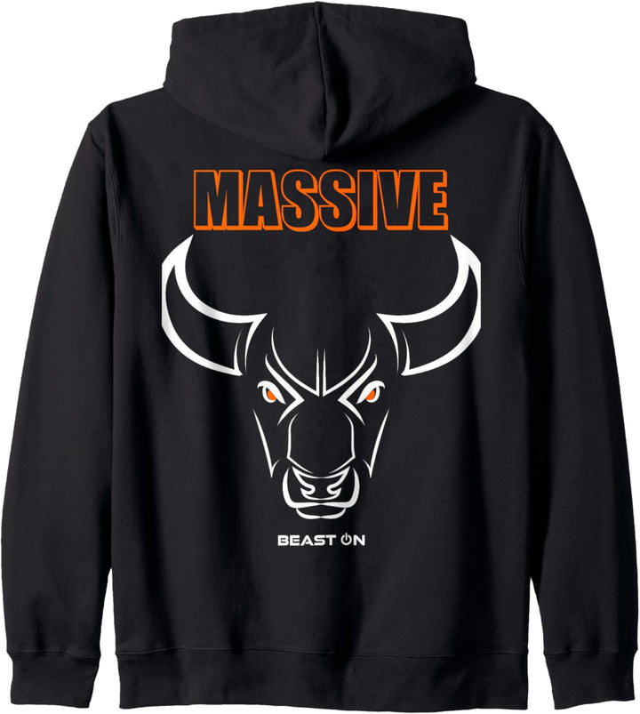 Massive Bulle Kopf Orange Rücken Motiv Gym Workout Fitness Kapuzenjacke