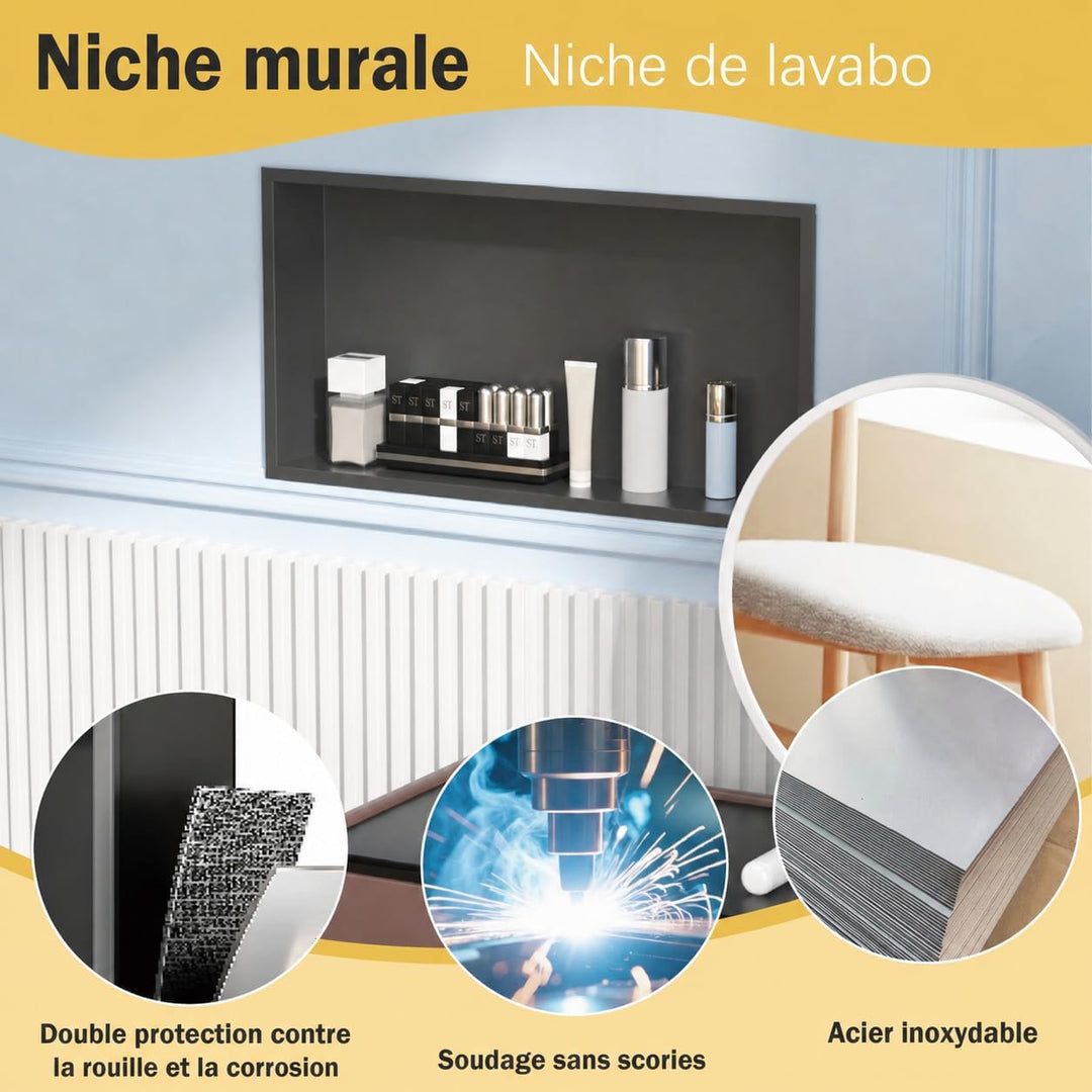 Edelstahl Wandmontierte Duschbrause, Wandnische mit Unterputz Einbau & wasserdichte Duschablage – Sc