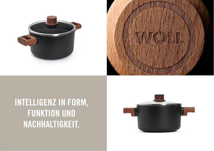 Woll Eco Logic QXR Topf, Ø 20 cm, 12 cm hoch, 3 Liter, mit 2 Holz-Seitengriffen - Geeignet für alle