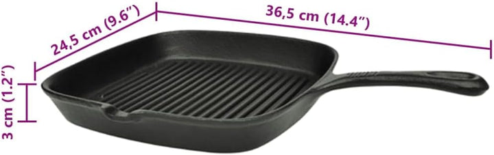 vidaXL BBQ 36cm Grillpfanne aus Gusseisen 36.5x24.5 cm, 36.5x24.5 cm