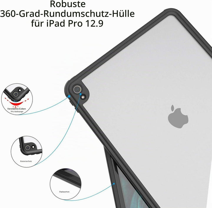AICase Hülle für IPad Pro 12.9 Zoll 2018 Wasserdichte Hülle mit Kickstand Lanyard,360 Rundum Schutz