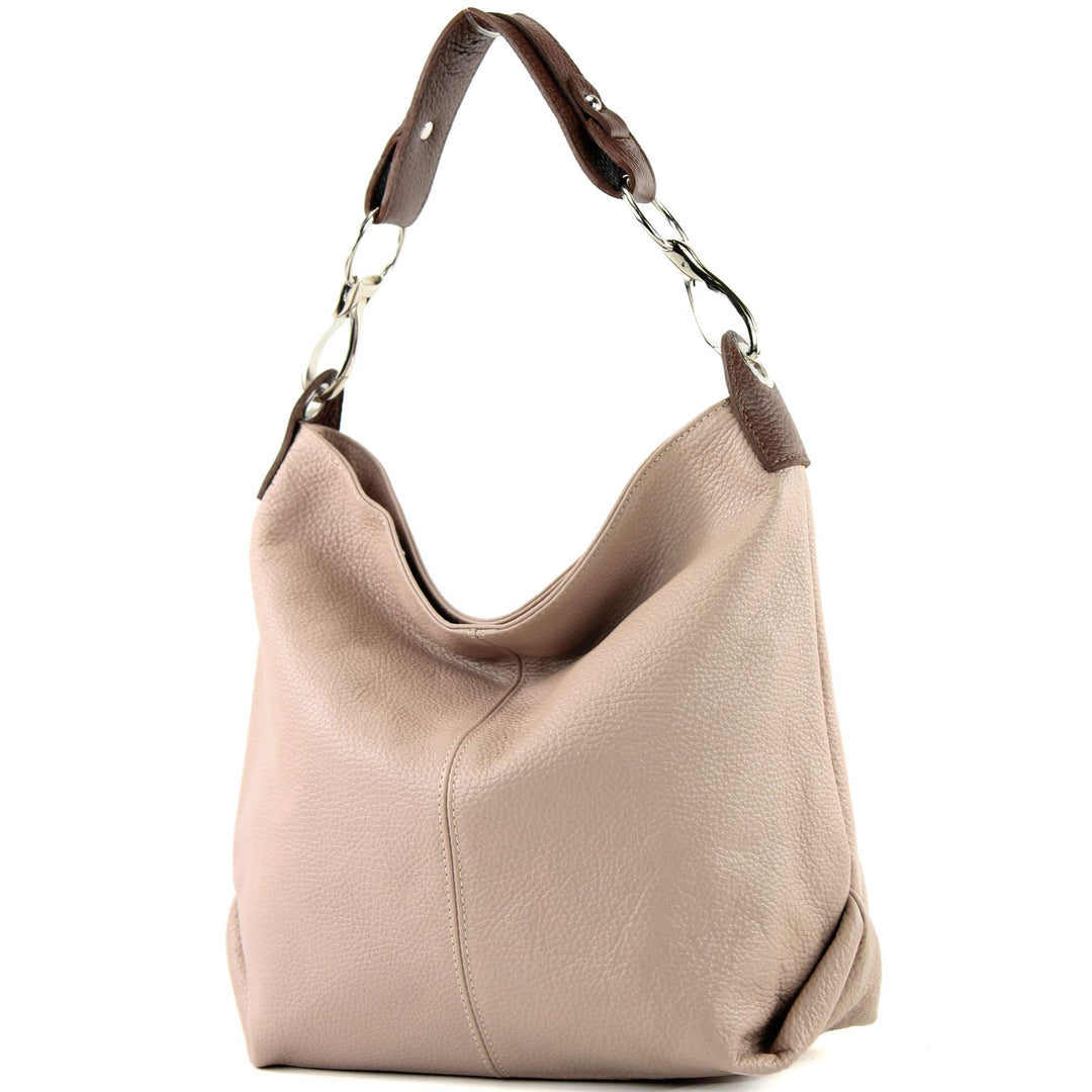 modamoda de T168 Damen Leder Schultertasche, handmade in Italy Rosabeige/Braun, Rosabeige/Braun