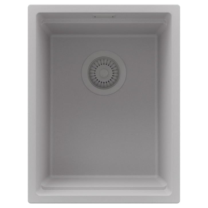 PRIMAGRAN Spülbecken Alles Weiss - Prag Level Slim, 36x47cm | Granitspüle 1 Becken + Ablauf-Set, Küc
