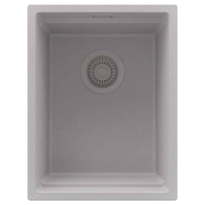 PRIMAGRAN Spülbecken Alles Weiss - Prag Level Slim, 36x47cm | Granitspüle 1 Becken + Ablauf-Set, Küc