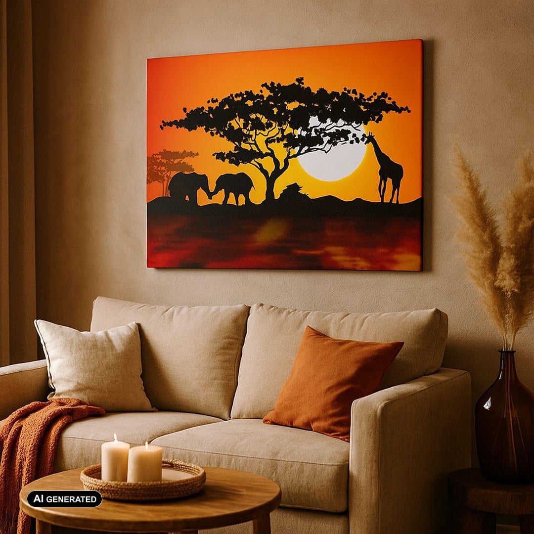 Bilder auf Leinwand 100x70cm Leinwandbild Tiere Safari Savanne Giraffe Gross Wanddeko Bild Schlafzim