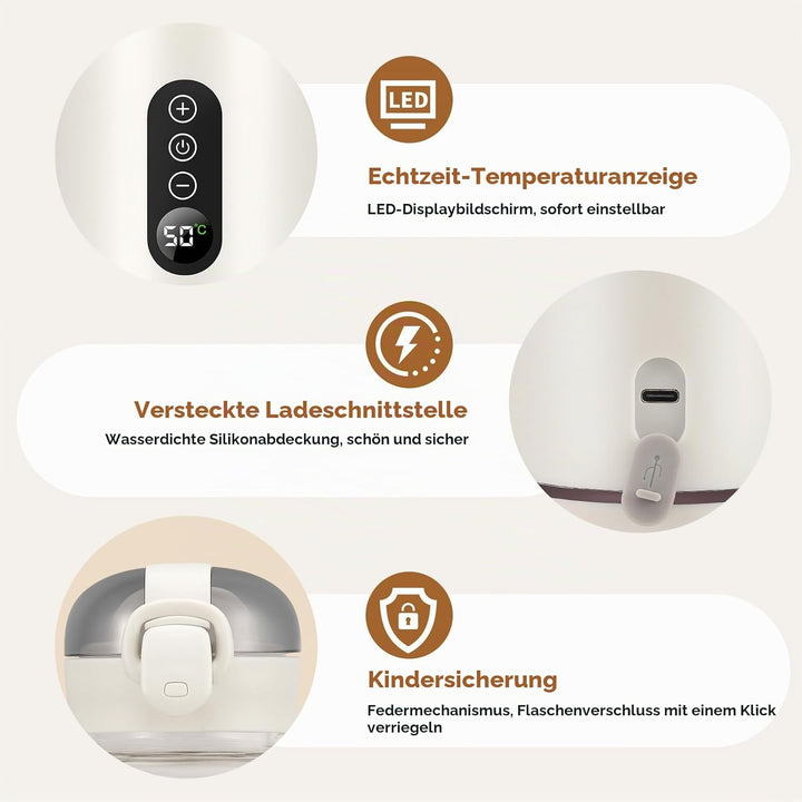 Tragbarer Babyflaschenwärmer 300ML, Auto Baby Flaschenwärmer, Einstellbare Temperatur von 37 °C bis