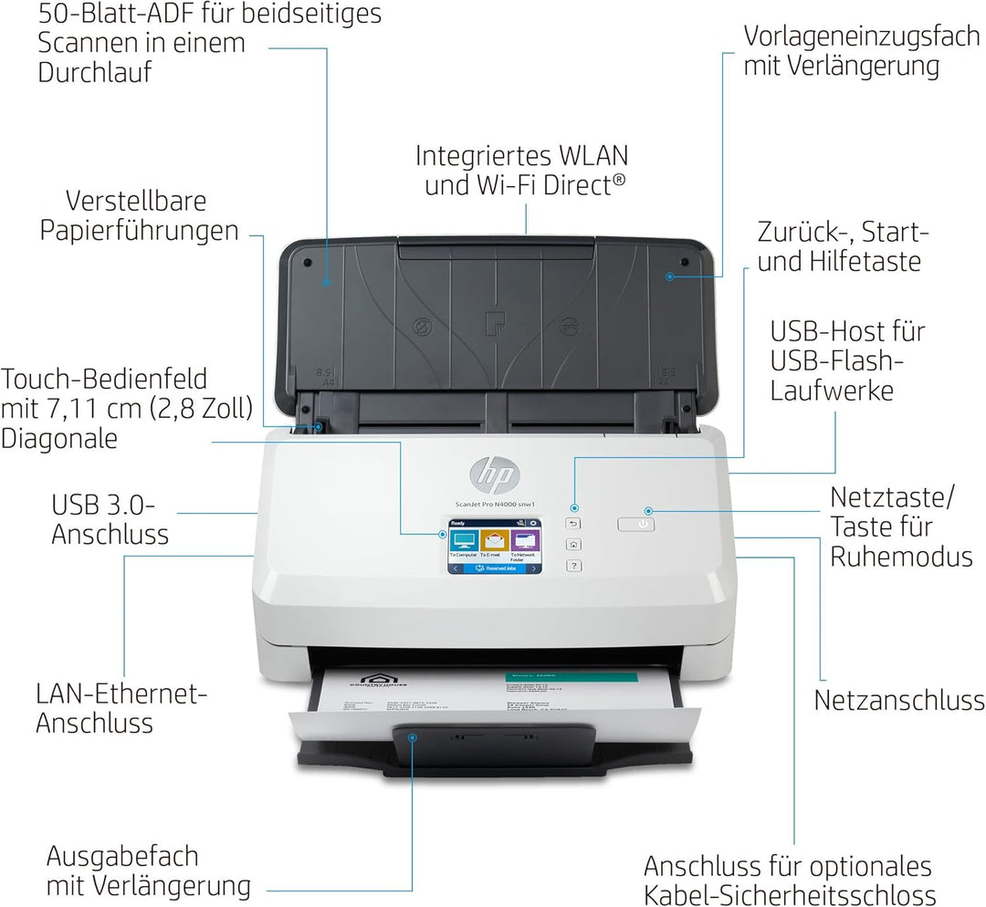 HP ScanJet Pro N4000 snw1 (Scanner, Einzelblattzufuhr, 50-Blatt ADF, WLAN, LAN, USB)