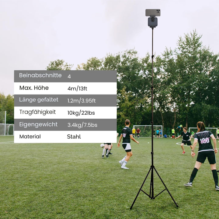 XbotGo Update T4 Stativ für Fussball-/Basketball-Aufnahmen, Bis zu 4 Meter Höhe, Mit Schnellwechselp