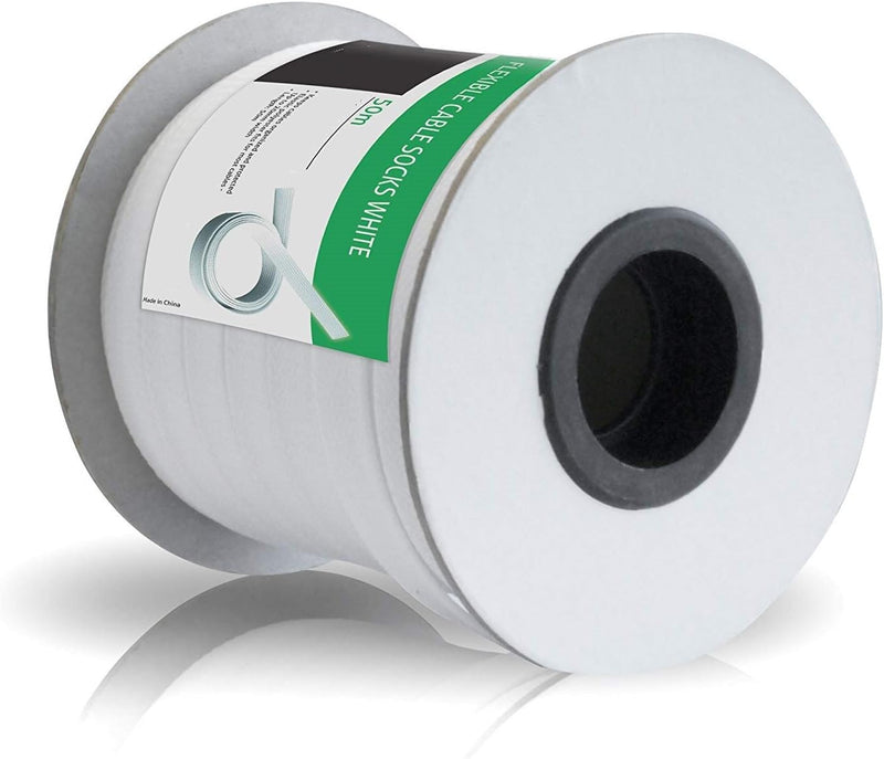 conecto CC50317 Universeller Polyester-Kabelschlauch, selbst zusammenziehend, Ø 20mm, Rolle 50m, wei