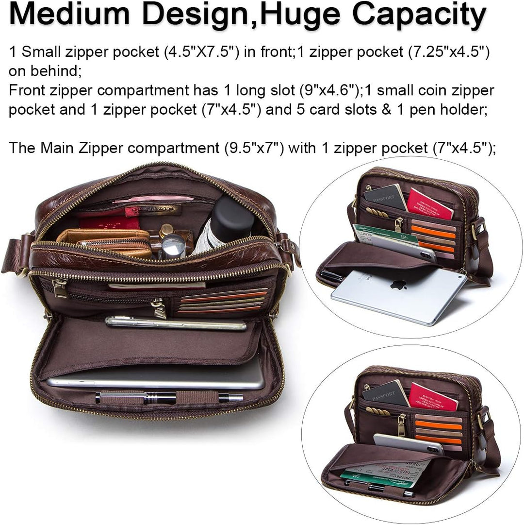 Contacts Echtes Leder Herren Laptop Mini Passport Crossbody Messenger Reisetasche Mini-Umhängetasche