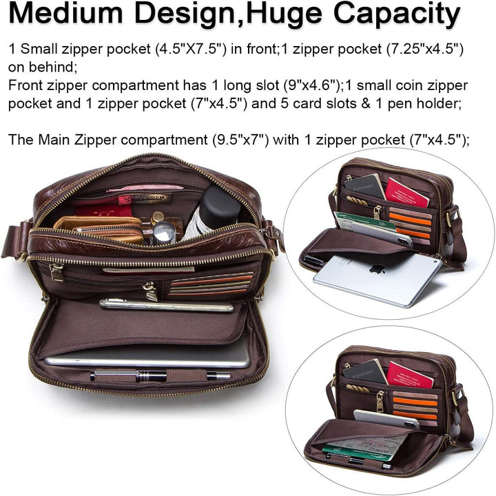 Contacts Echtes Leder Herren Laptop Mini Passport Crossbody Messenger Reisetasche Mini-Umhängetasche