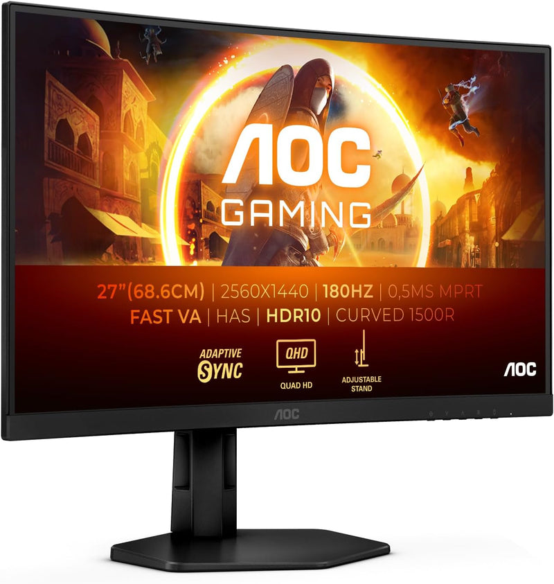 AOC Gaming CQ27G4X - 27 Zoll QHD Curved Monitor, 180 Hz, 0.5 ms, FreeSync Prem., HDR10 (2560x1440, D