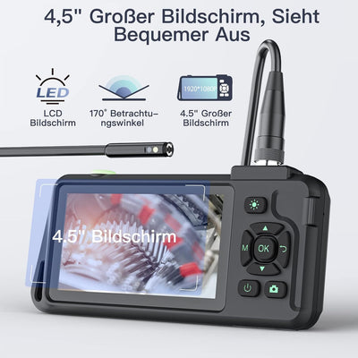 Selvim Endoskopkamera [Kein Handy, WiFi, App erforderlich], 4,5" 1080P Dual Lens Industrie Endoskop,