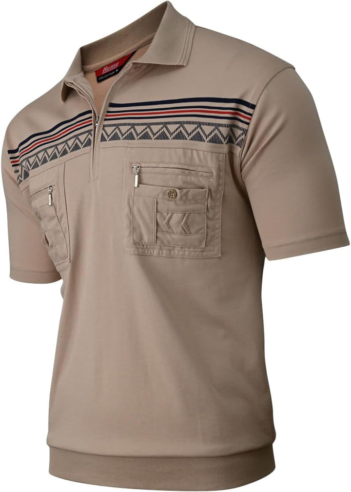 Soltice Herren Kurzarm Poloshirt, Polohemd Kragen, Gestreifte Blousonshirt mit Brusttasche aus Baumw