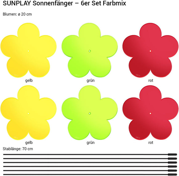 SUNPLAY "Sonnenfänger-Blumen 6er Set - 2X Gelb, 2X Grün, 2X Rot - 6 Stück zu je 20 cm Durchmesser im