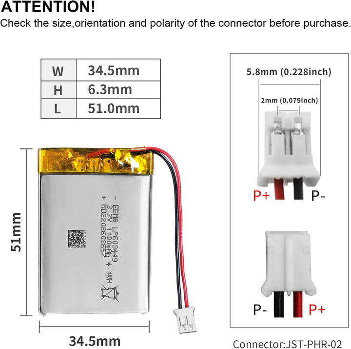 4XEEMB 3.7V 1100mAh Lipo Batterie Akku 603449 Lithium Polymer Batterien mit JST Stecker.Stellen Sie