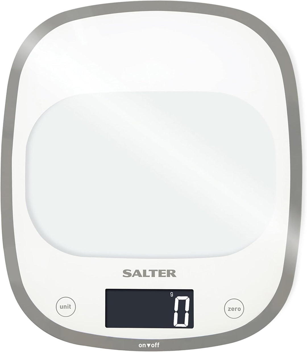 Salter 1050 WHDR Curve Digitale Küchenwaage Weiss, Schlankes Glas elektrische küchenwaagen, grosse O