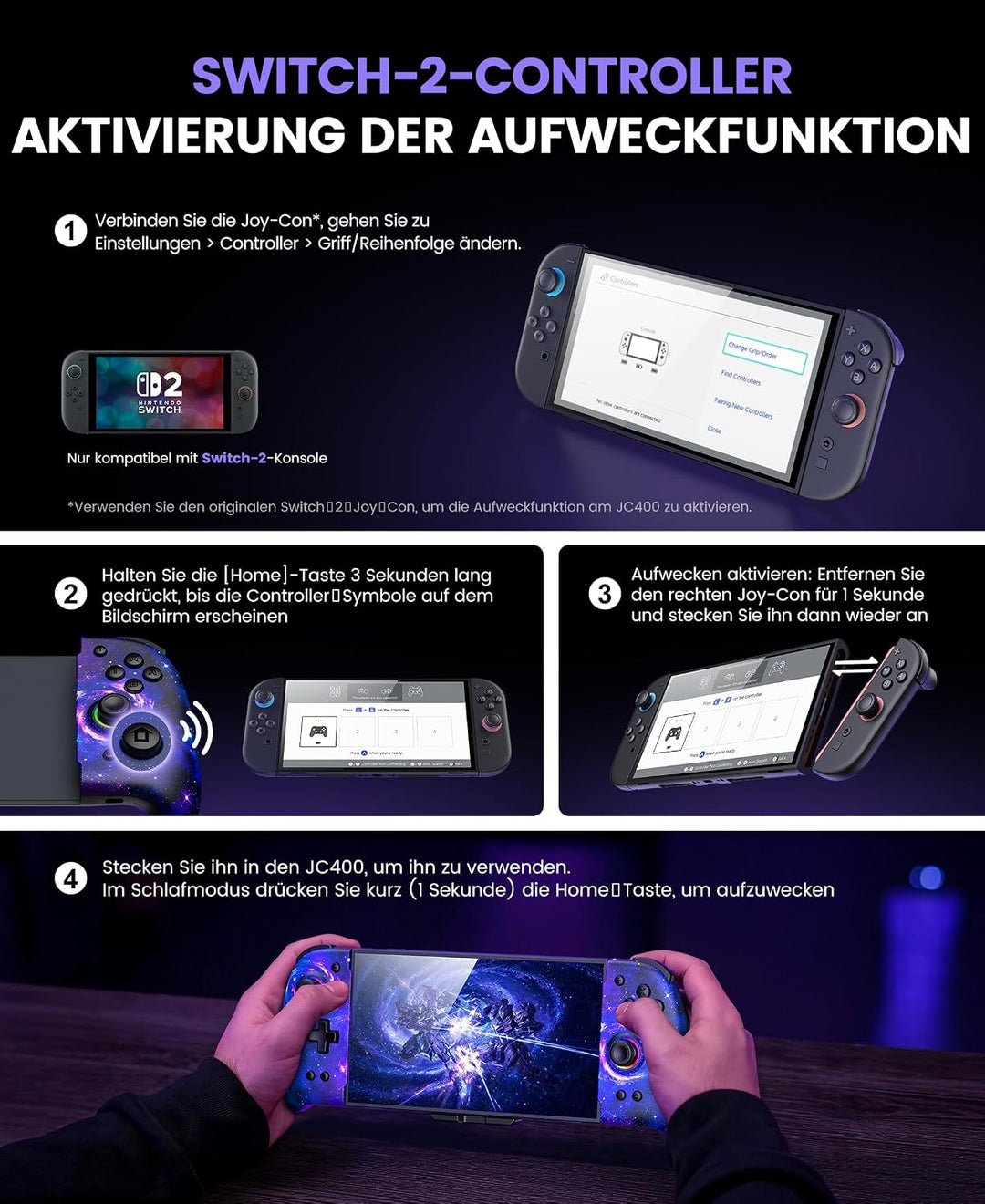 Elegamefy Wireless Switch 2 Controller Hall Effekt Joysticks Marinefarbe | Turbo, Vibration, RGB-Bel