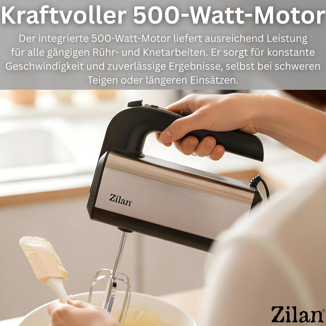 Handmixer 500W mit Ständer – Kraftvoller elektrischer Handrührer Küchenmixer mit 5 Stufen & Turbo, H