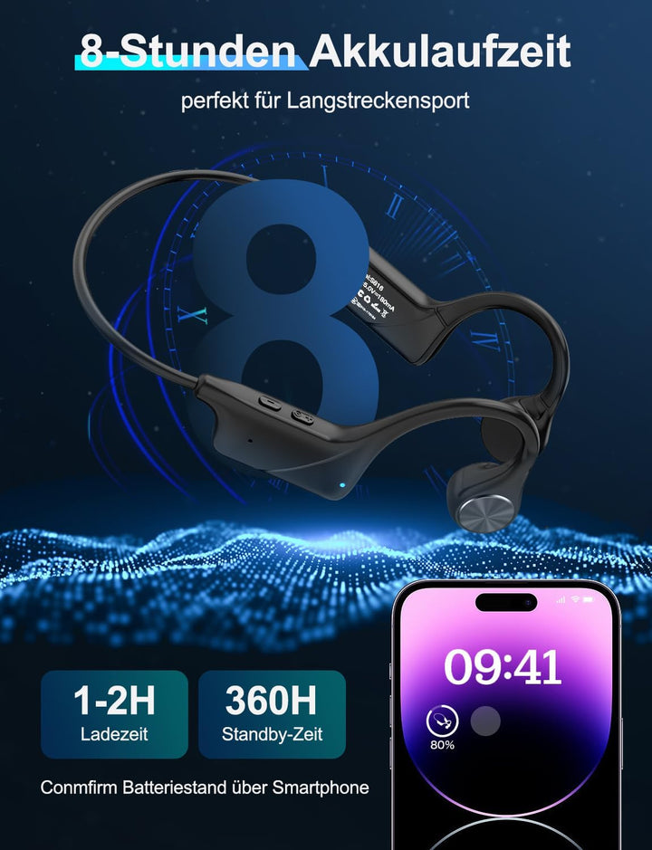 knochenschall kopfhörer Bluetooth, Bluetooth kopfhörer Sport 5.3, Open-Ear Sport Kopfhörer mit Mikro