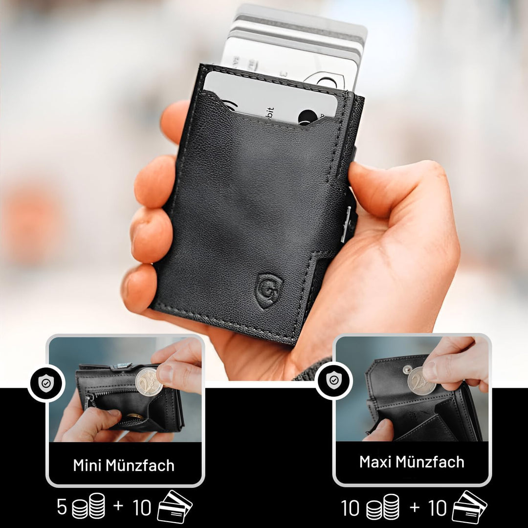 GenTo - Slim Wallet mit Münzfach - Geldbeutel Herren für 10 Karten - Geldbörse mit RFID Schutz - Sma
