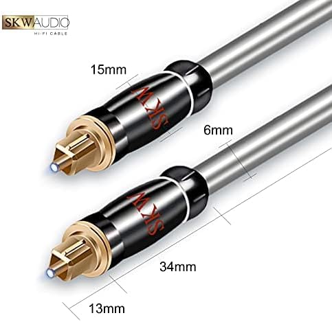 SKW Optisches Digital-Audiokabel, Optisches Toslink Kabel(3M, Grau) 3M Toslink Grau, 3M Toslink Grau