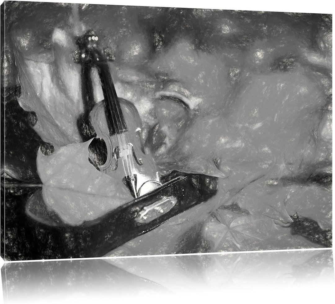 Pixxprint Violine umgeben von Blättern als Leinwandbild/Grösse: 100x70 / Wandbild/Kunstdruck/fertig
