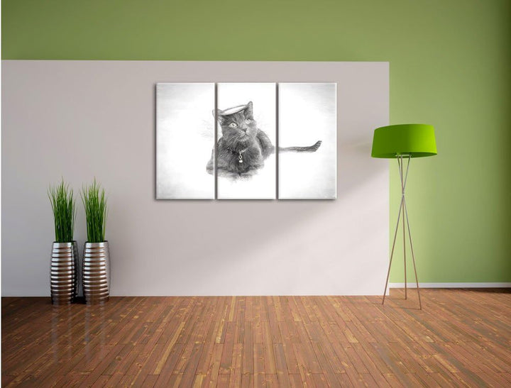 Pixxprint Katzen-Engel im Himmel/Format: 3-Teiler (120x80cm) cm/Leinwandbild fertig bespannt Wandbil